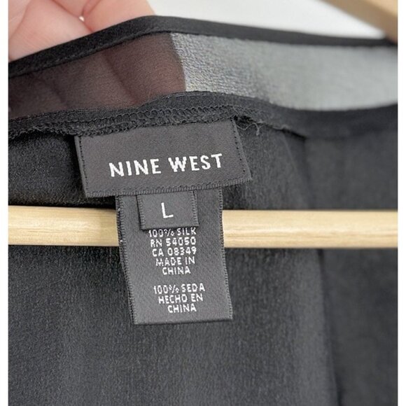 NWT Nine West Black 100% Silk Tunic Blouse Top Drawstring‎ Cinched Waist Sz L - Picture 4 of 10